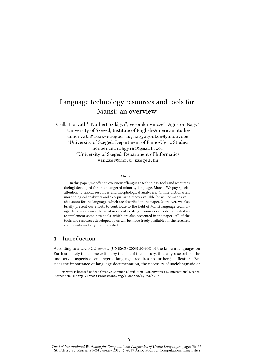 Language Technology Resources and Tools for Mansi: an Overview