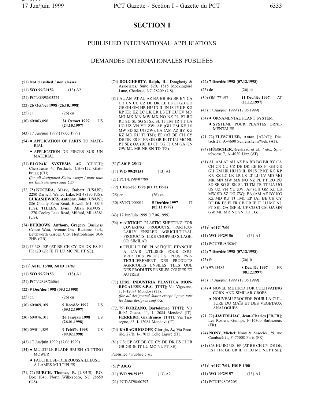 PCT Gazette, Weekly Issue No. 24, 1999