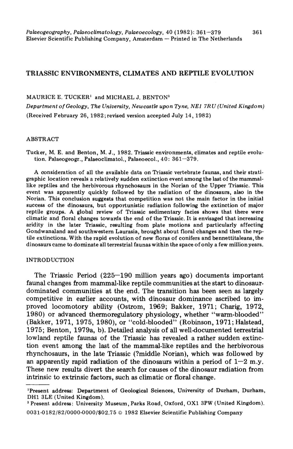 Triassic Environments, Climates and Reptile Evolution