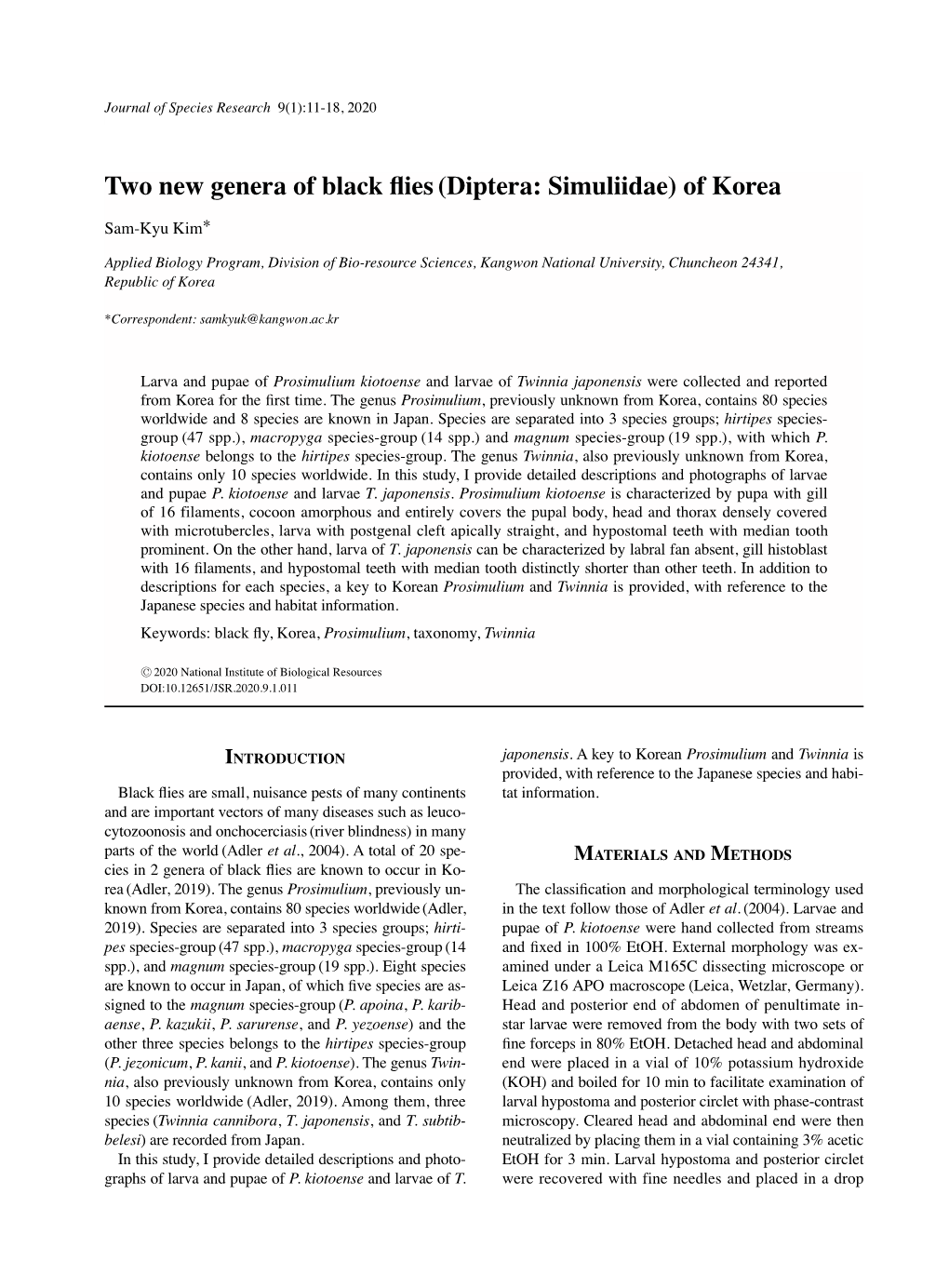 Two New Genera of Black Flies(Diptera: Simuliidae) of Korea