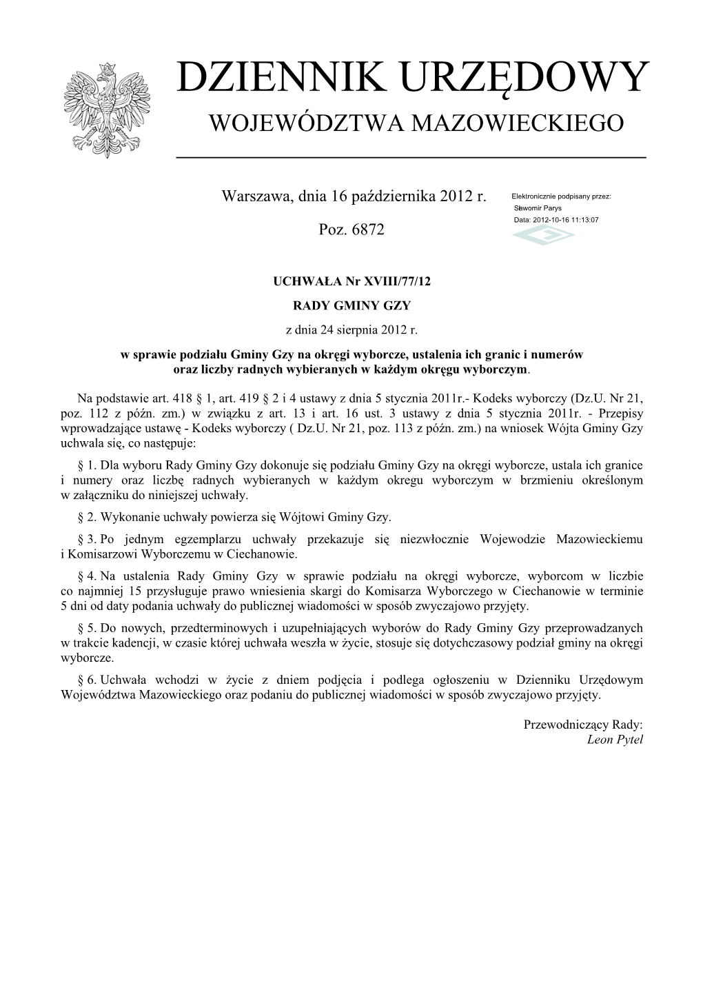 Uchwała Nr XVIII/77/12 Z Dnia 24 Sierpnia 2012 R