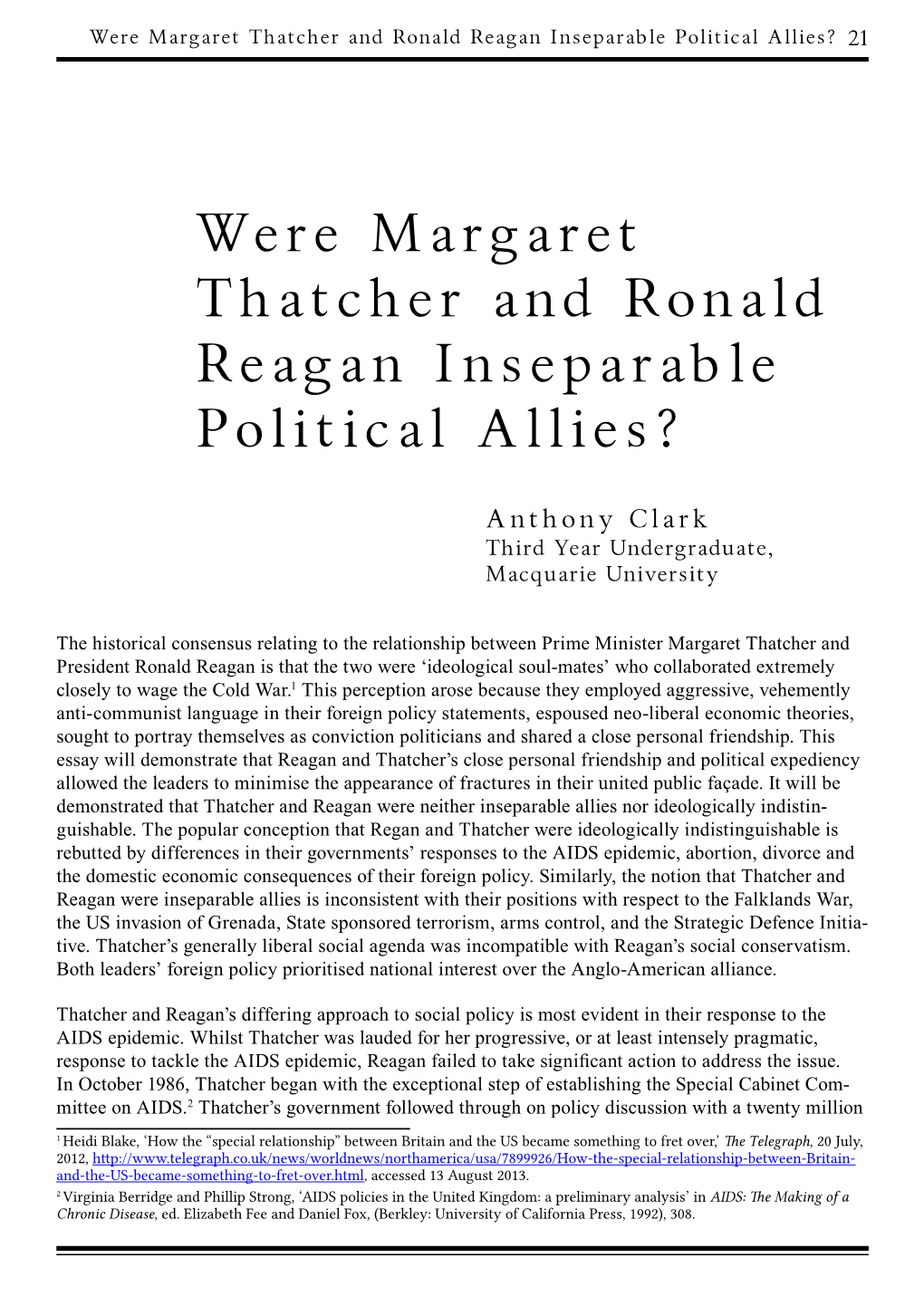 Were Margaret Thatcher and Ronald Reagan Inseparable Political Allies? 21