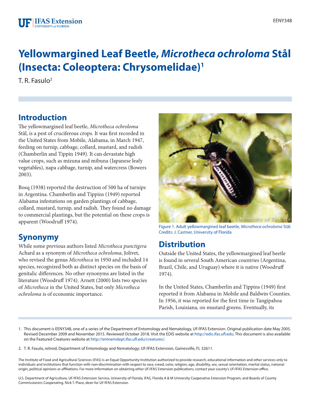 Yellowmargined Leaf Beetle, Microtheca Ochroloma Stål (Insecta: Coleoptera: Chrysomelidae)1 T