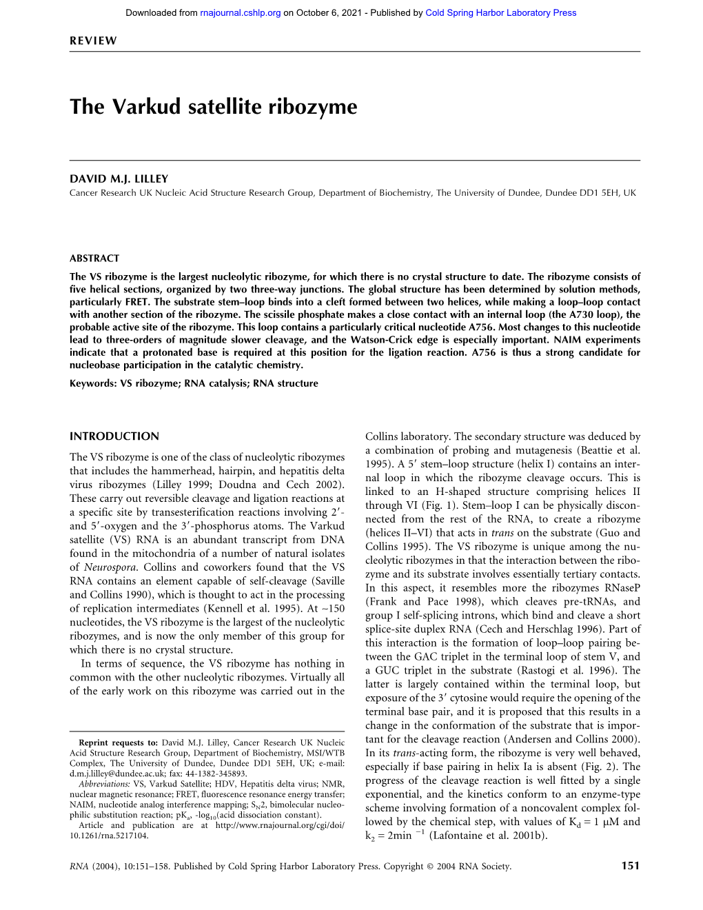 The Varkud Satellite Ribozyme