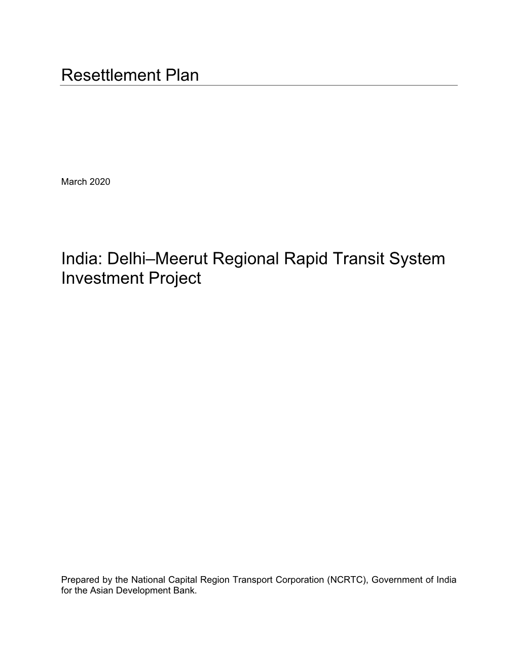 India: Delhi–Meerut Regional Rapid Transit System Investment Project