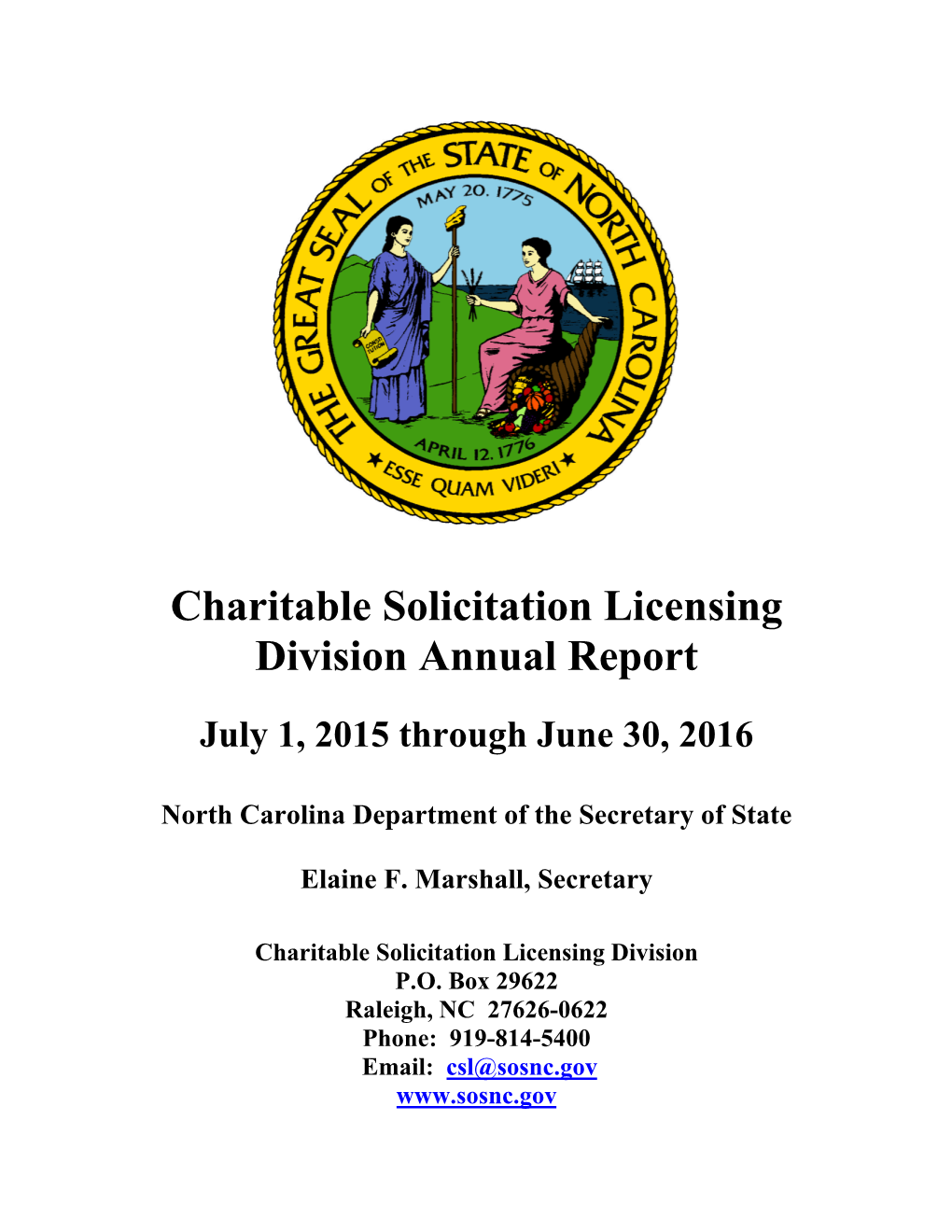 Charitable Solicitation Licensing Division Annual Report