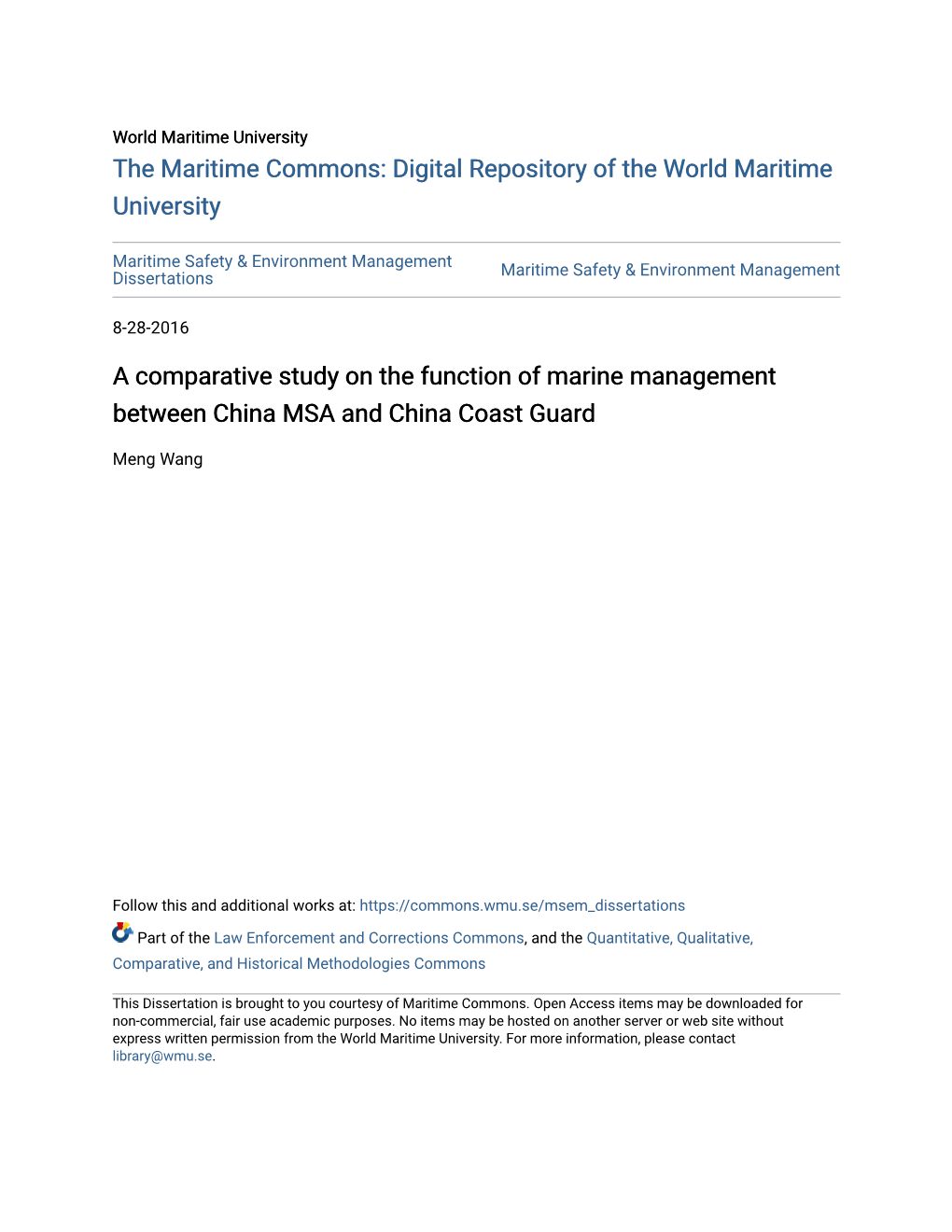 A Comparative Study on the Function of Marine Management Between China MSA and China Coast Guard