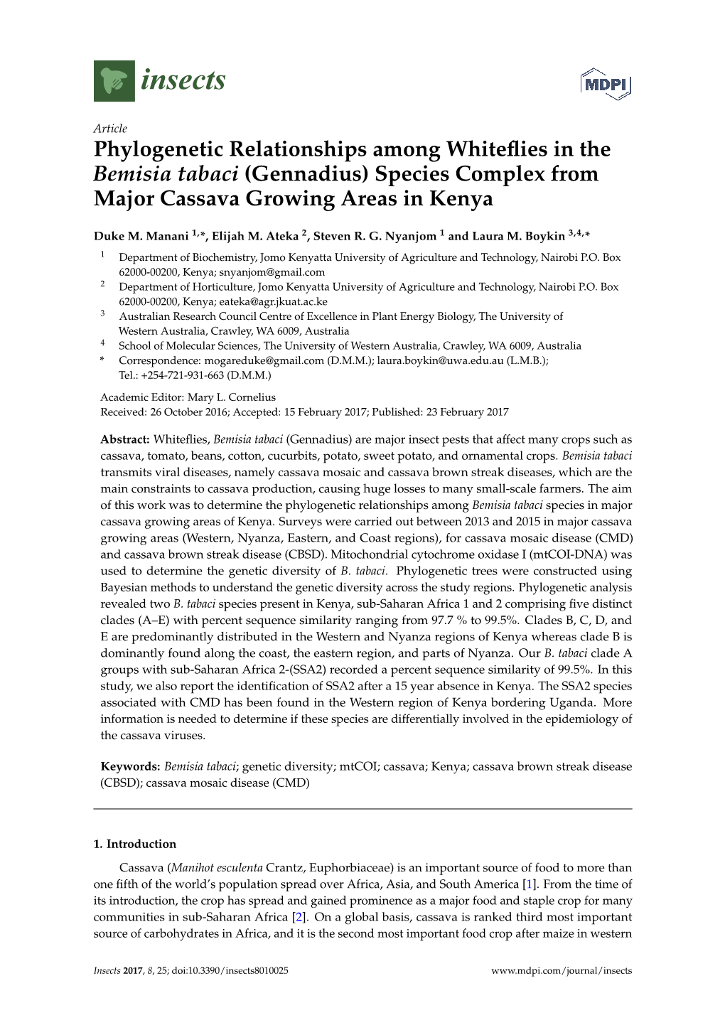 Phylogenetic Relationships Among Whiteflies in the Bemisia Tabaci