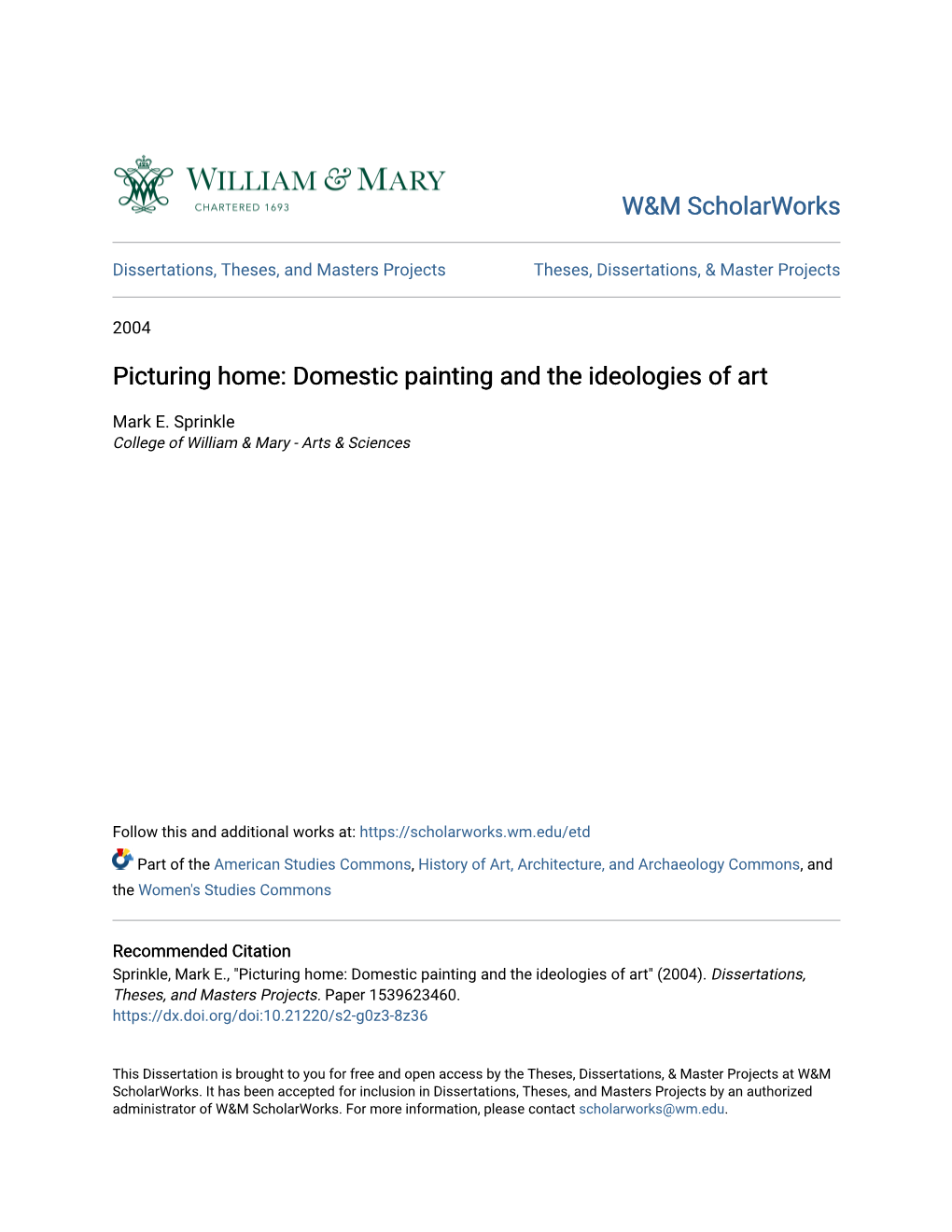 Picturing Home: Domestic Painting and the Ideologies of Art