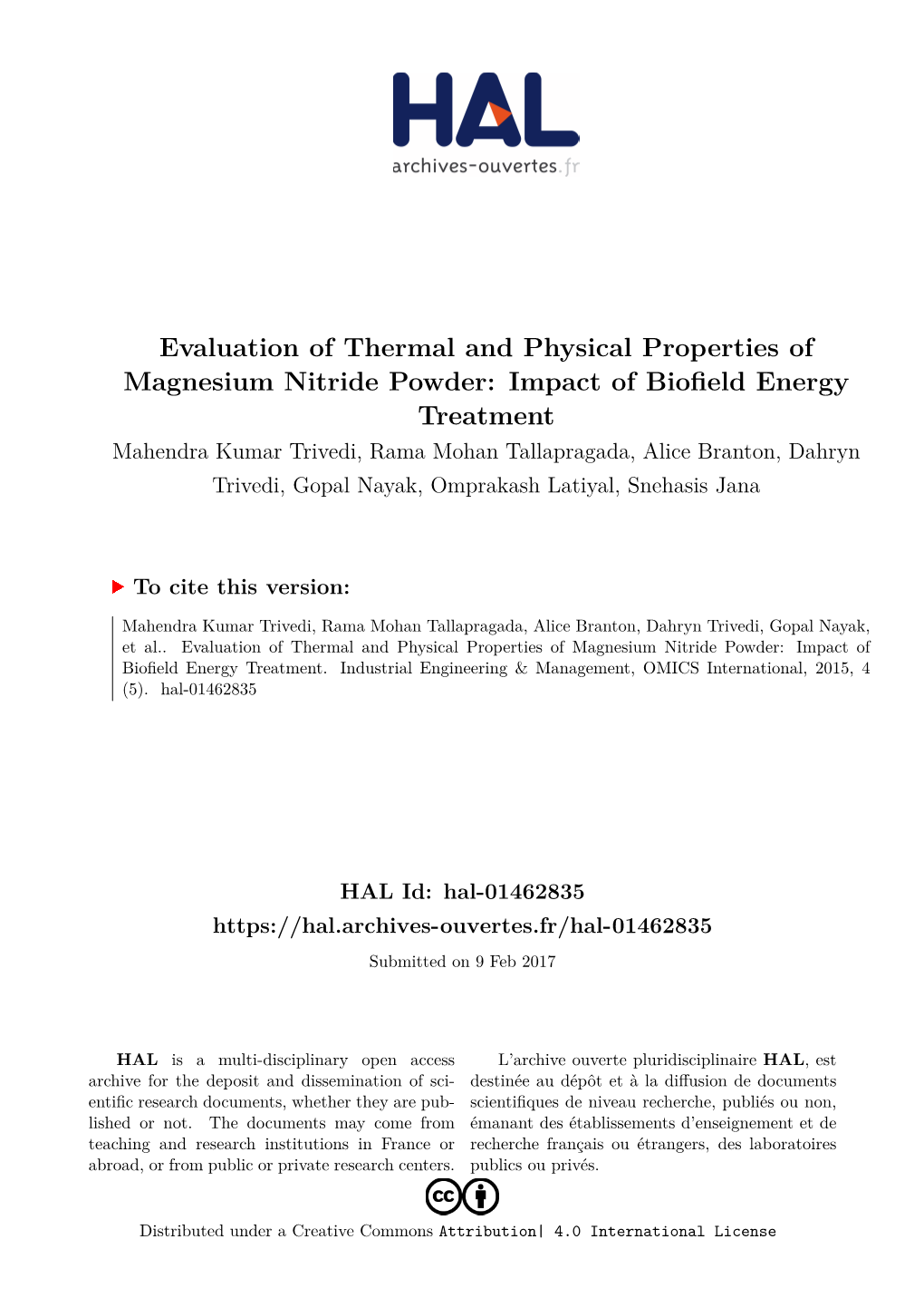 Evaluation of Thermal and Physical Properties of Magnesium Nitride