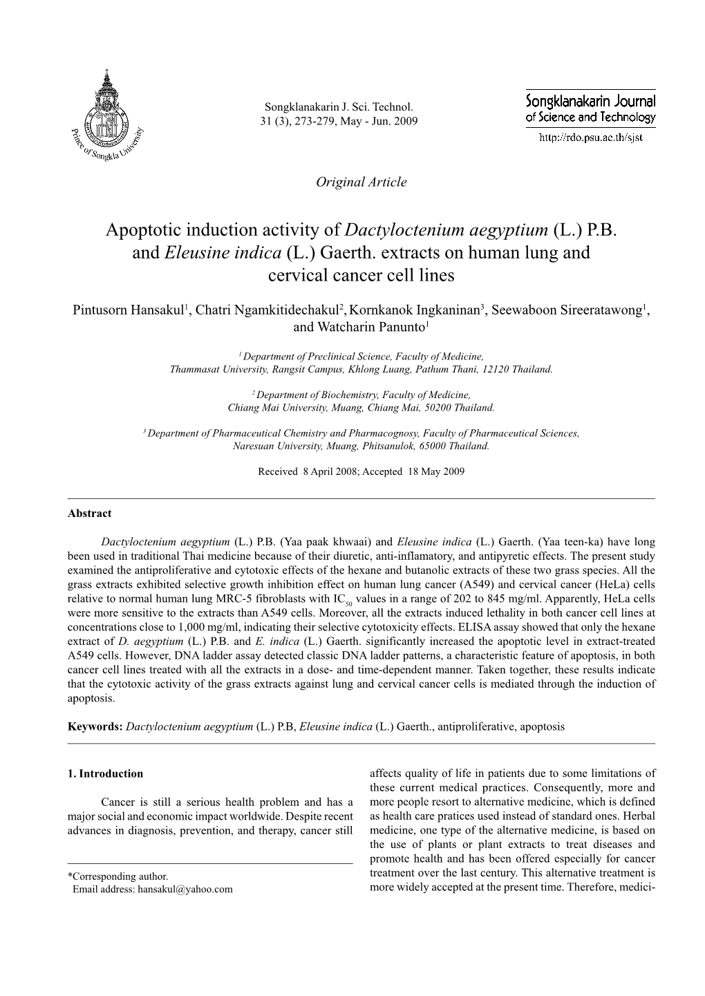 (L.) Gaerth. Extracts on Human Lung and Cervical Cancer Cell Lines