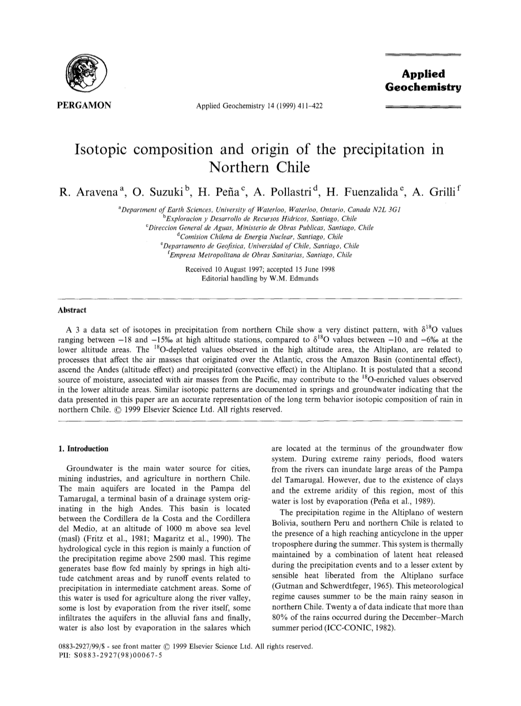 Isotopic Composition and Origin of the Precipitation in Northern Chile
