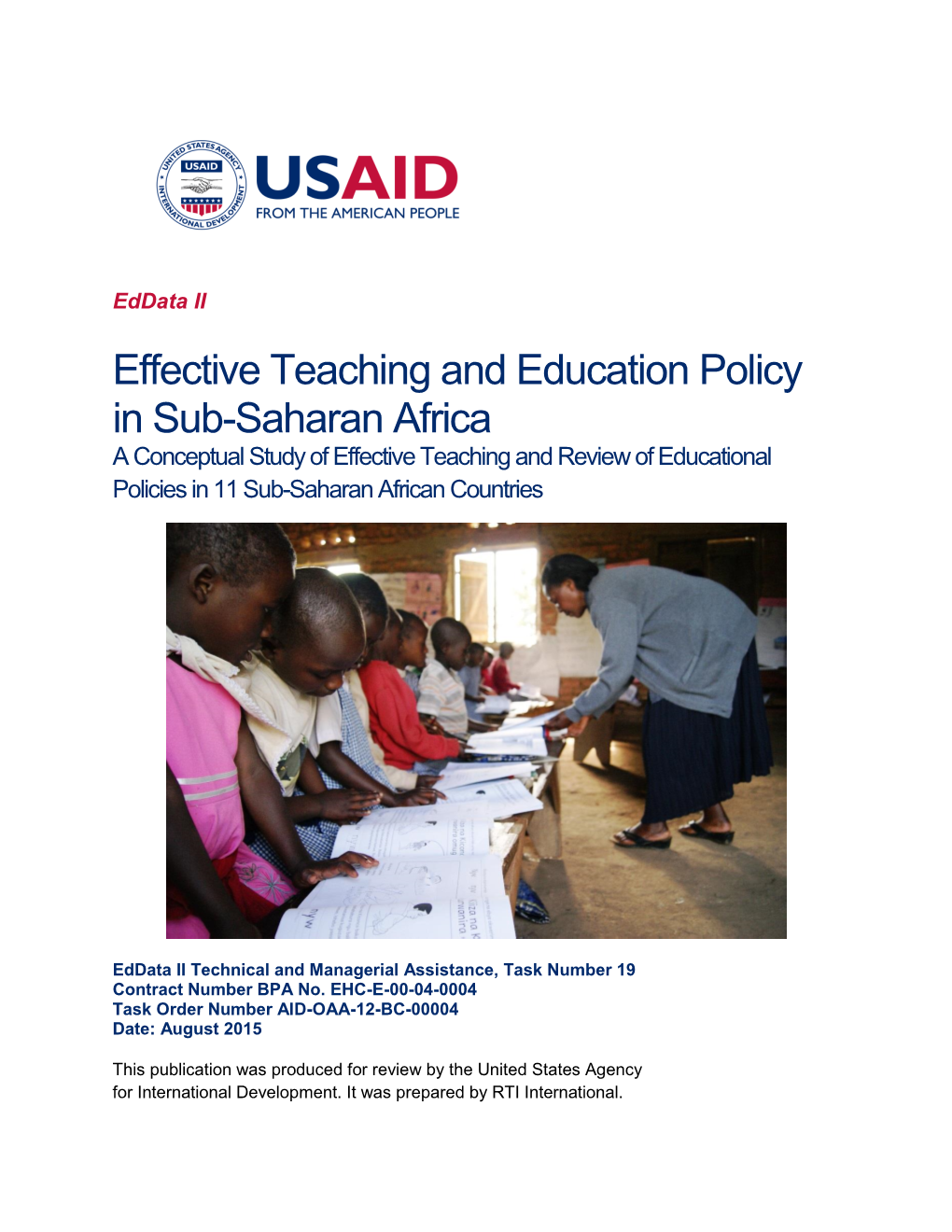 Effective Teaching and Education Policy in Sub-Saharan Africa