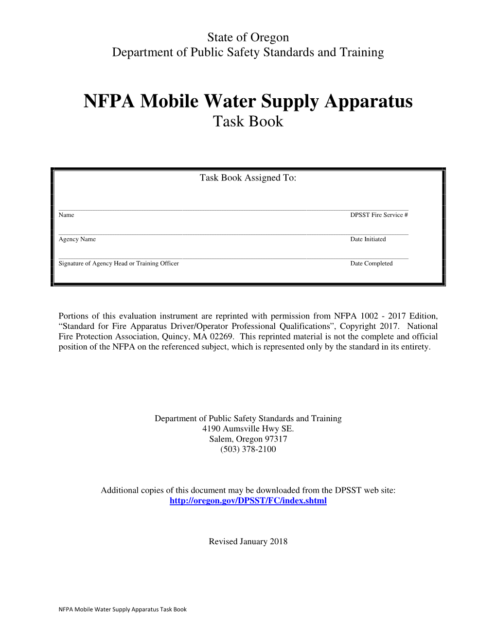 NFPA Mobile Water Supply Apparatus Task Book