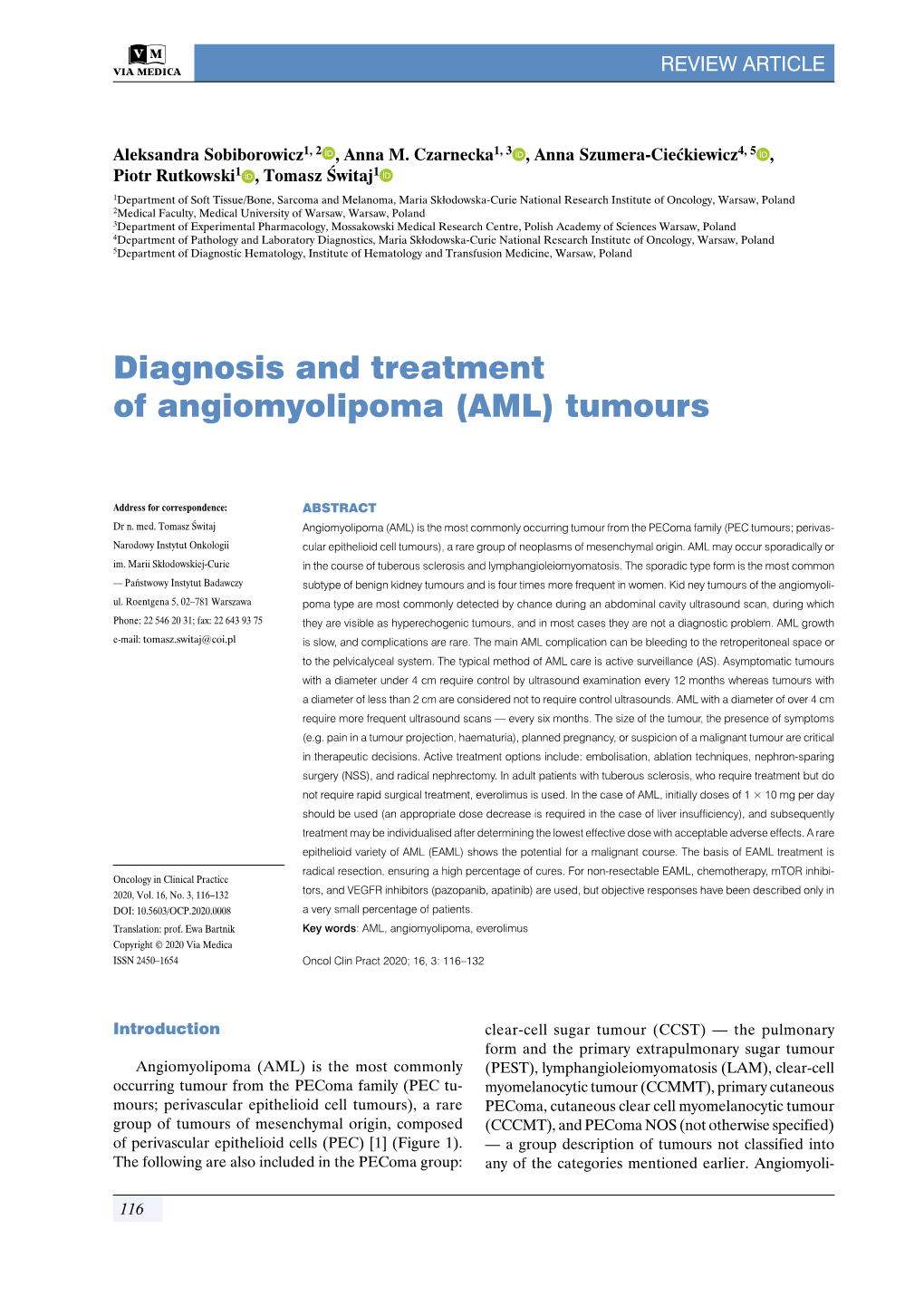 Diagnosis and Treatment of Angiomyolipoma (AML) Tumours