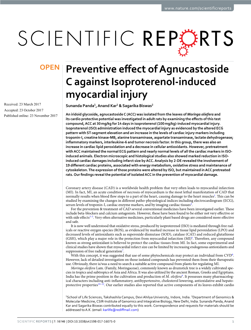 Preventive Effect of Agnucastoside C Against Isoproterenol-Induced