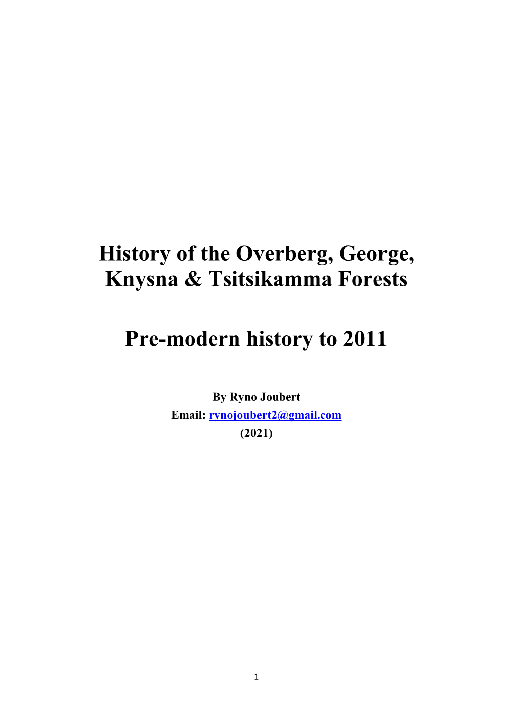 History of the Overberg, George, Knysna & Tsitsikamma Forests Pre
