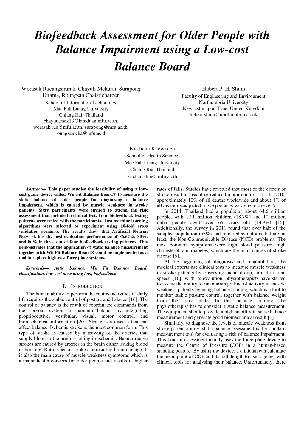 Biofeedback Assessment for Older People with Balance Impairment Using a Low-Cost Balance Board