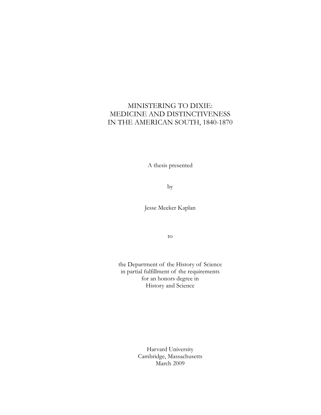 Medicine and Distinctiveness in the American South, 1840-1870