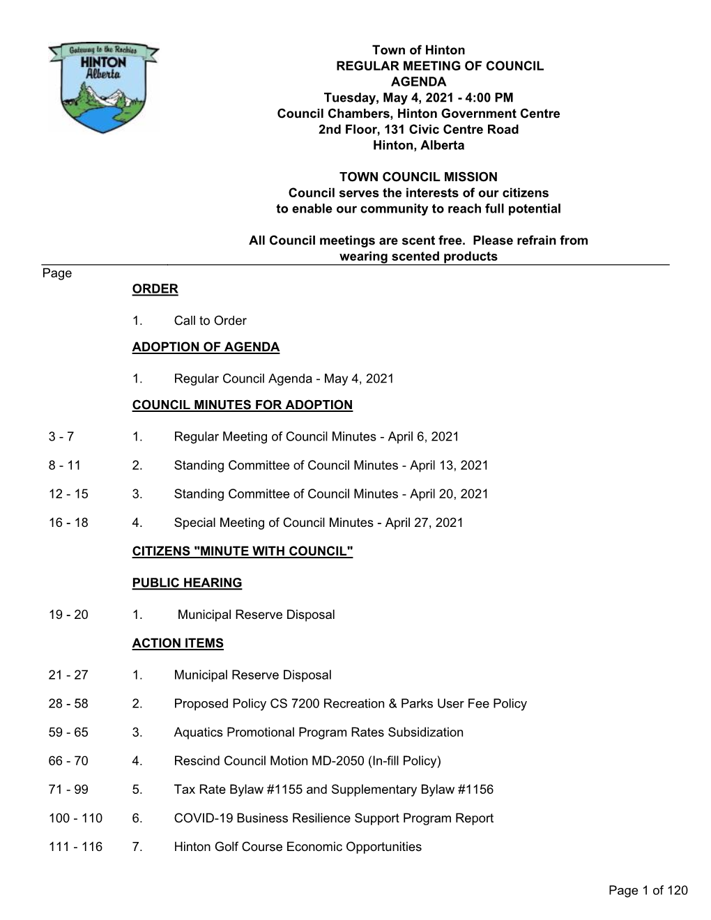 Regular Council Agenda - May 4, 2021