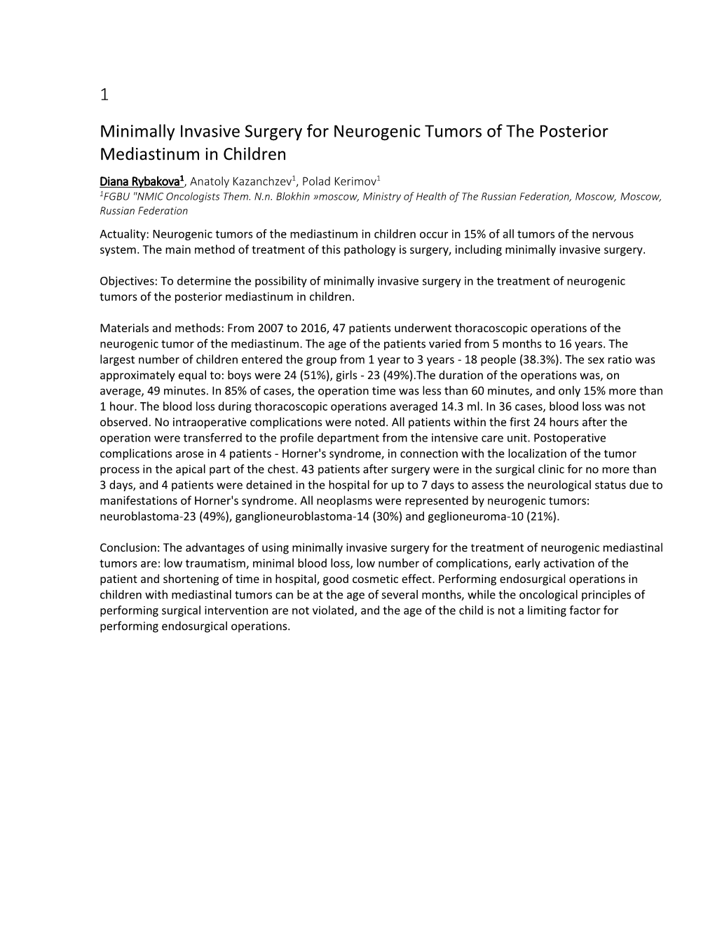 1 Minimally Invasive Surgery for Neurogenic Tumors of The