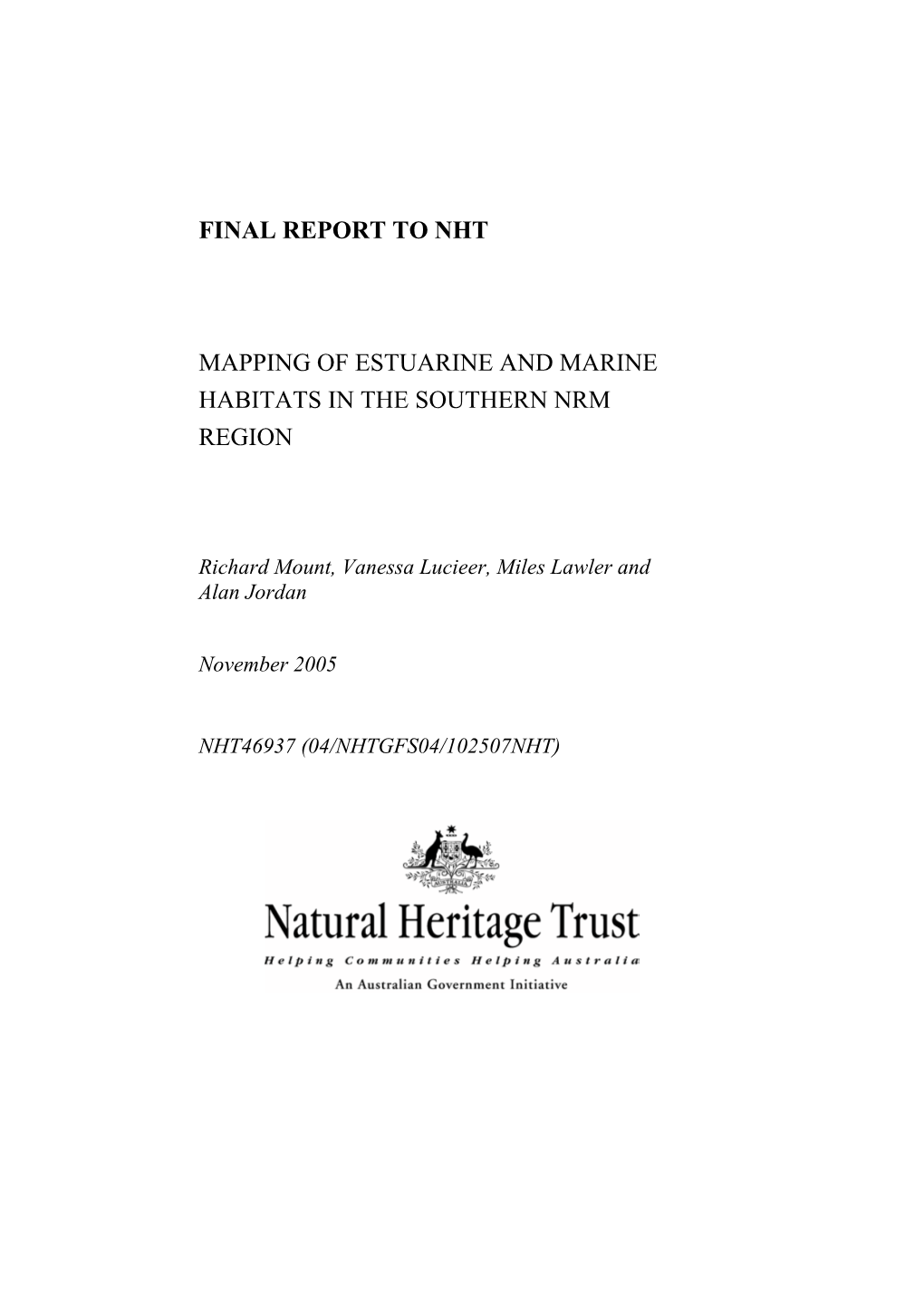 Mapping of Esturaine and Marine Habitats in the Southern NRM Region