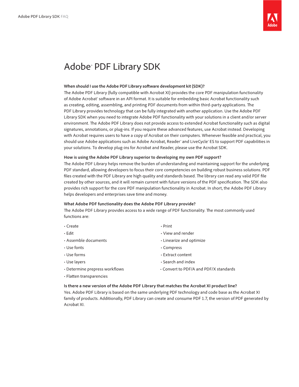 Adobe® PDF Library SDK