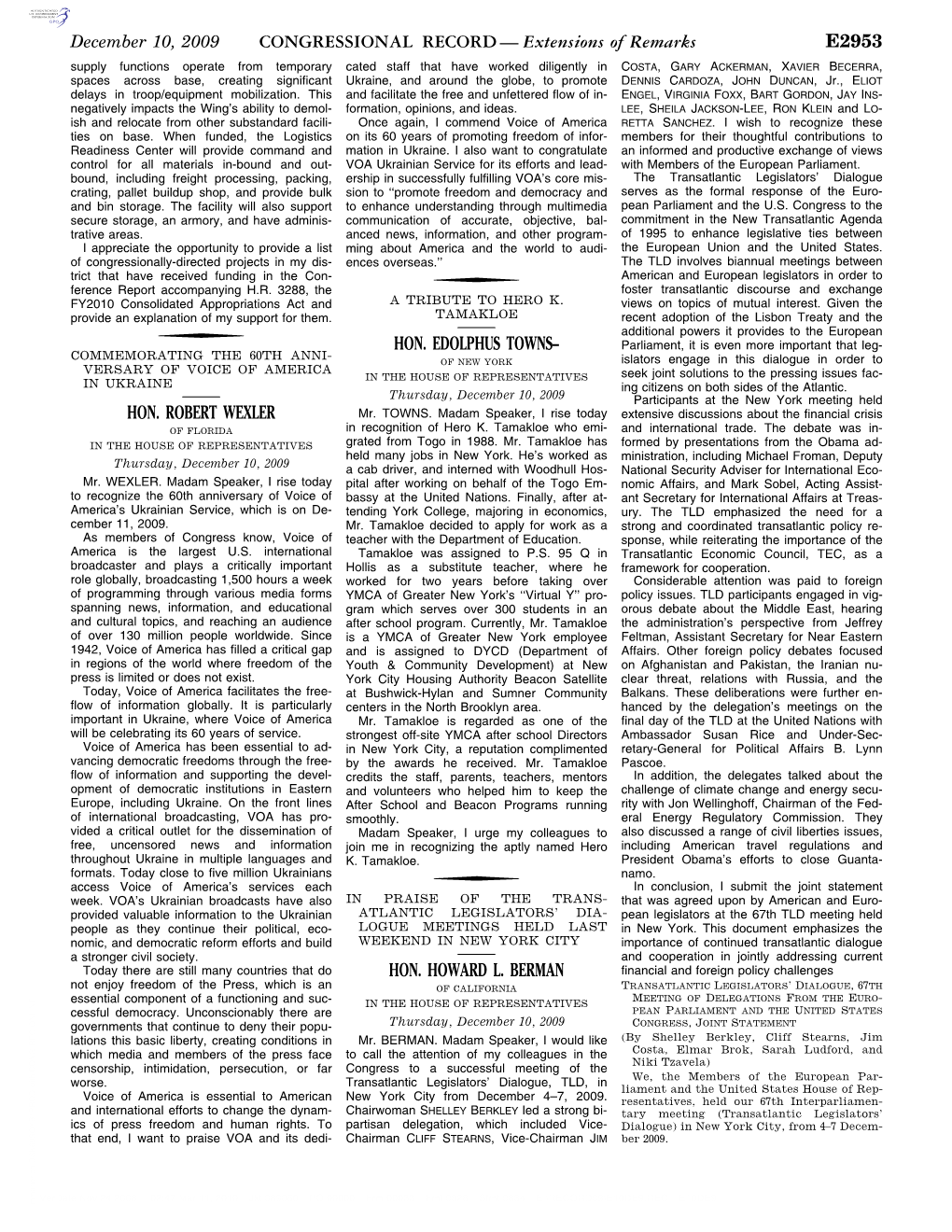 CONGRESSIONAL RECORD— Extensions of Remarks E2953 HON