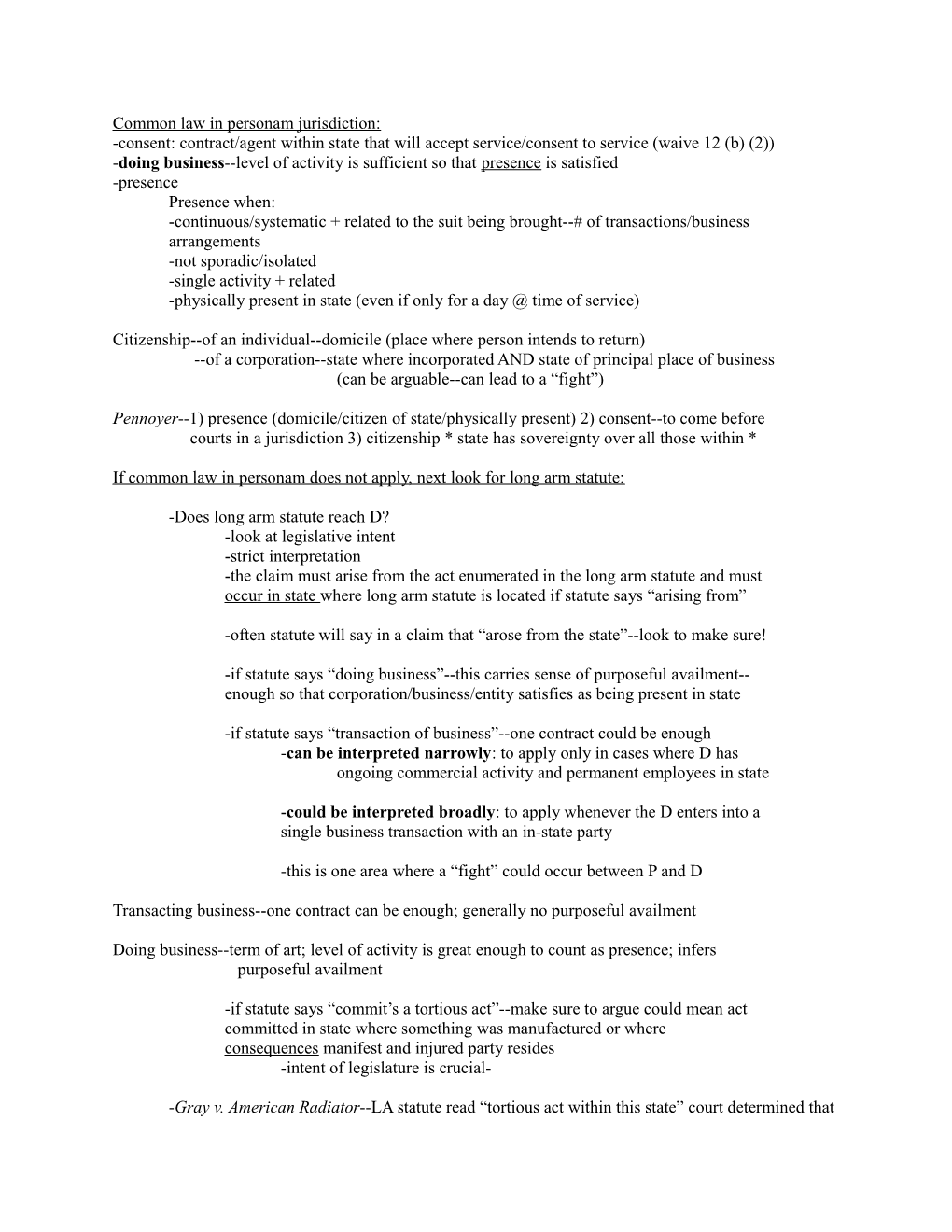 Common Law in Personam Jurisdiction