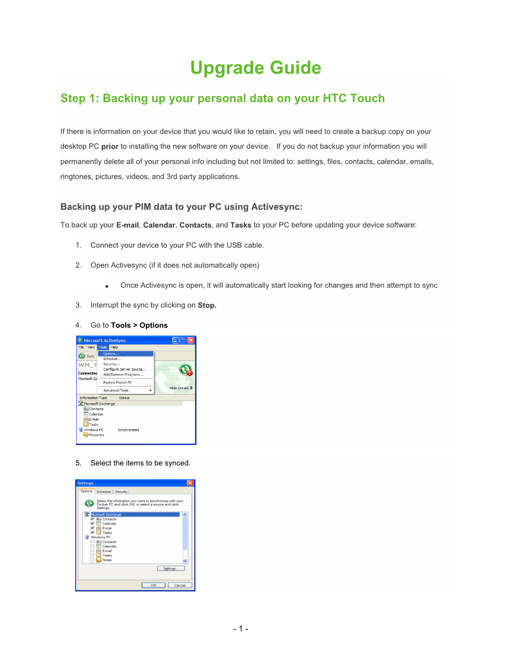 Backing Up/Restoring Your Personal Data on Your HTC Touch