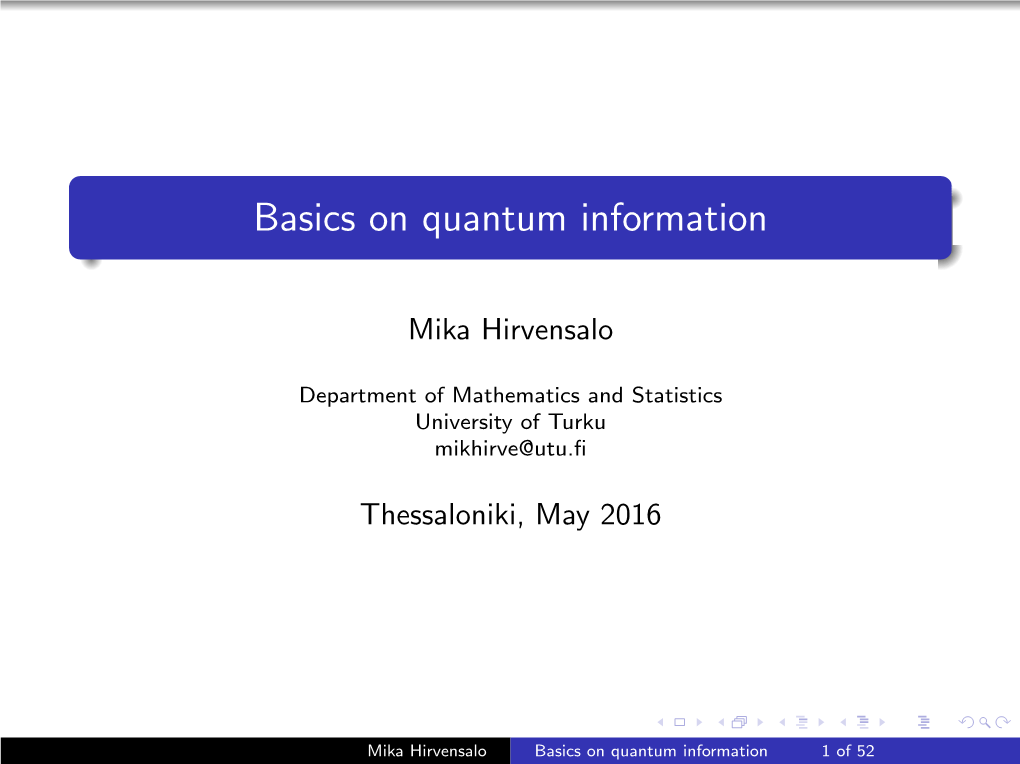 Basics on Quantum Information