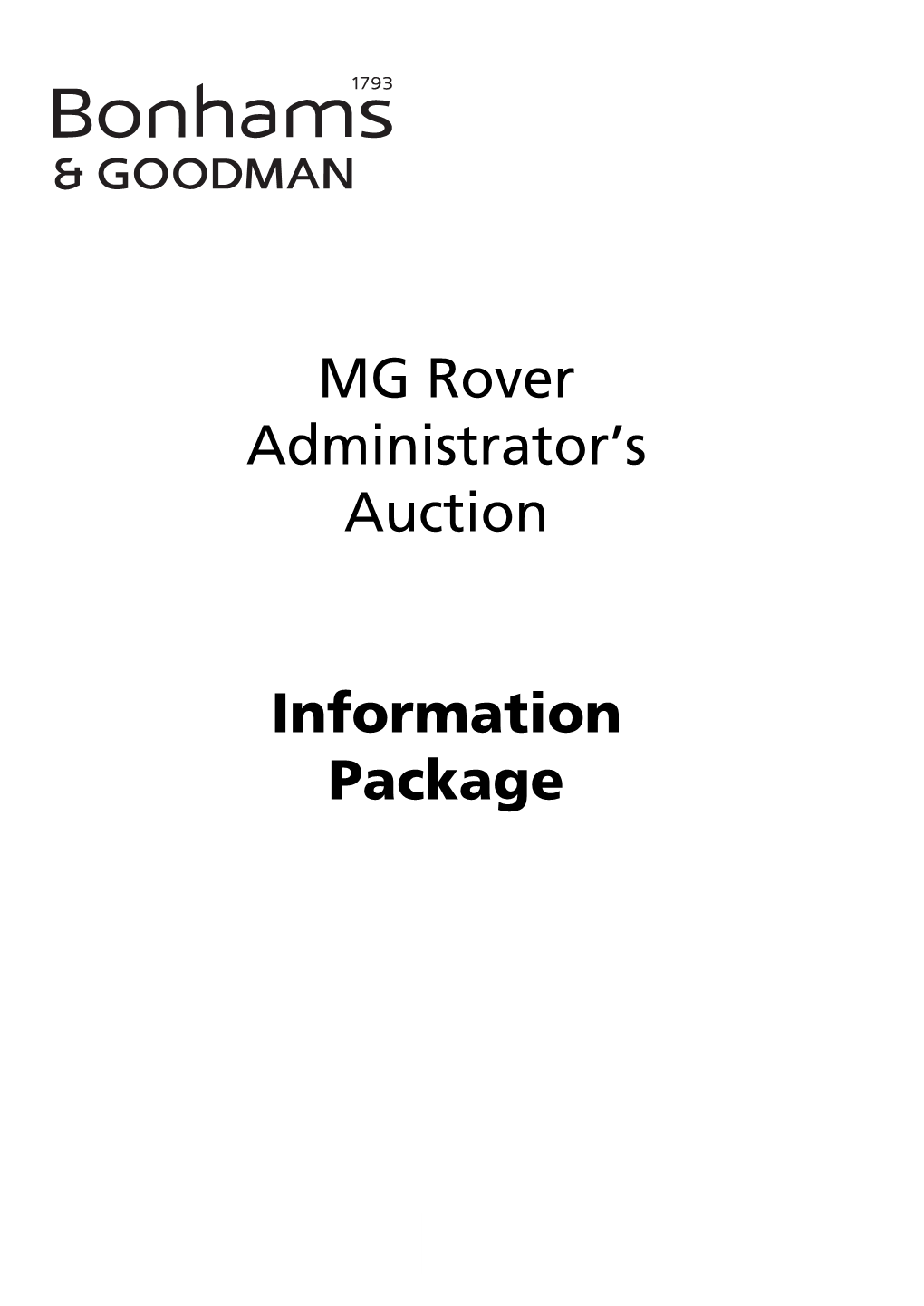 MG Rover Administrator's Auction Information Package