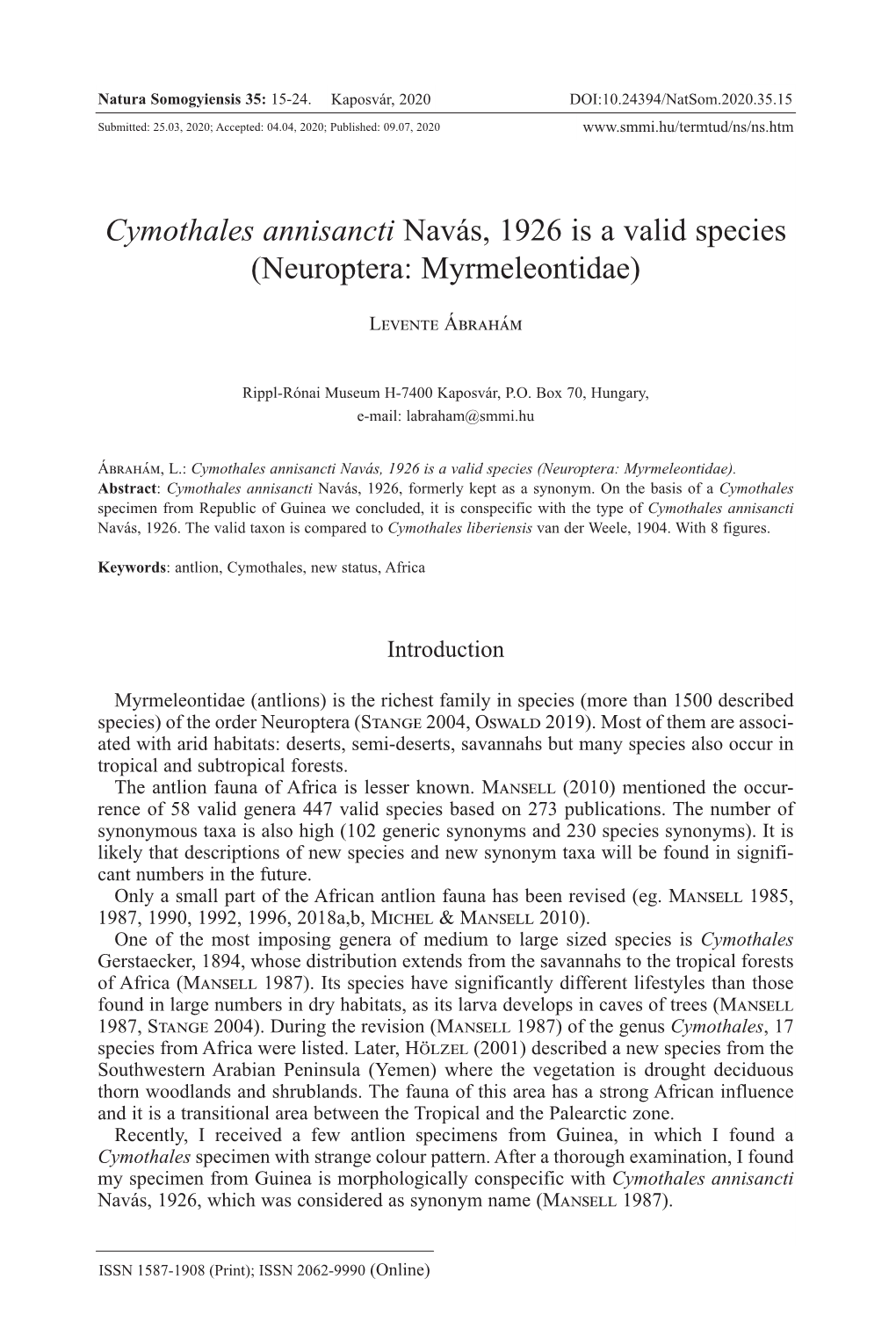 Neuroptera: Myrmeleontidae)