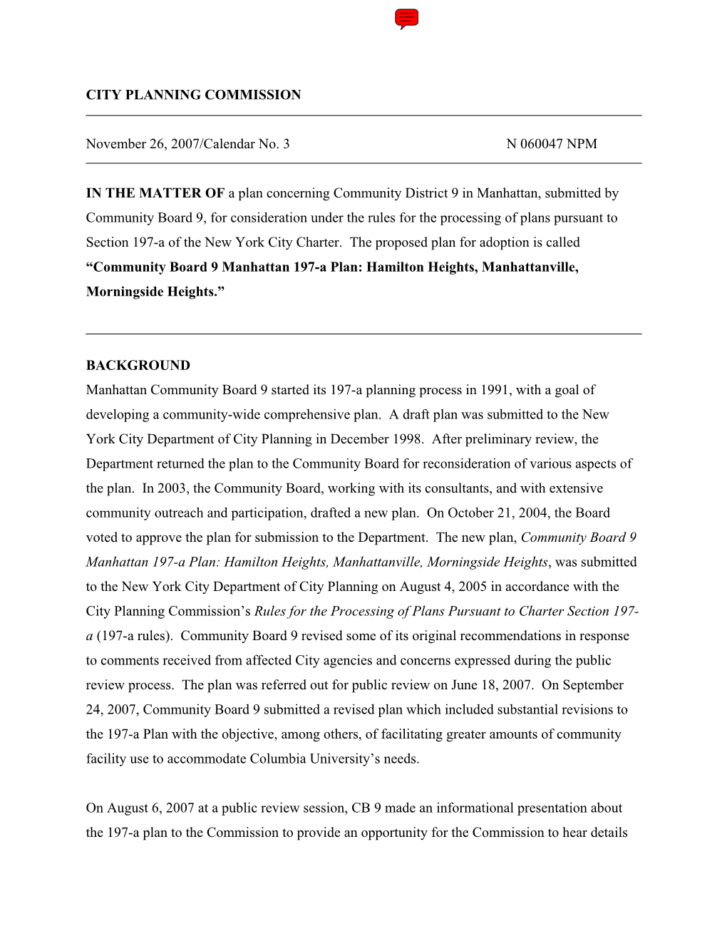 N 060047 NPM: Community Board 9 Manhattan 197-A Plan