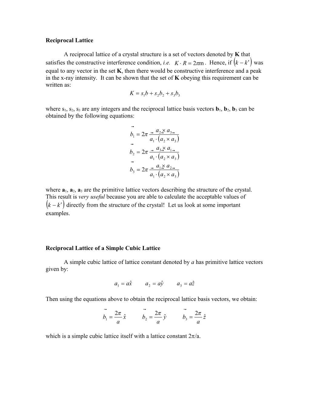 Reciprocal Lattice