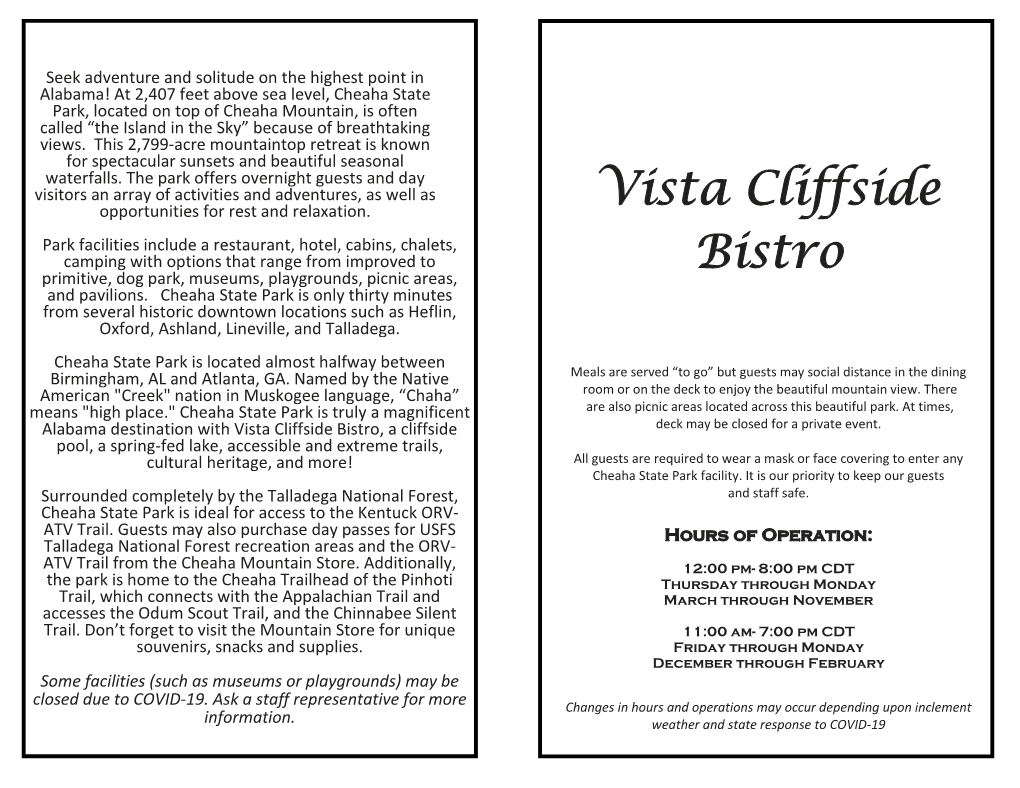 Vista Cliffside Bistro, a Cliffside Deck May Be Closed for a Private Event