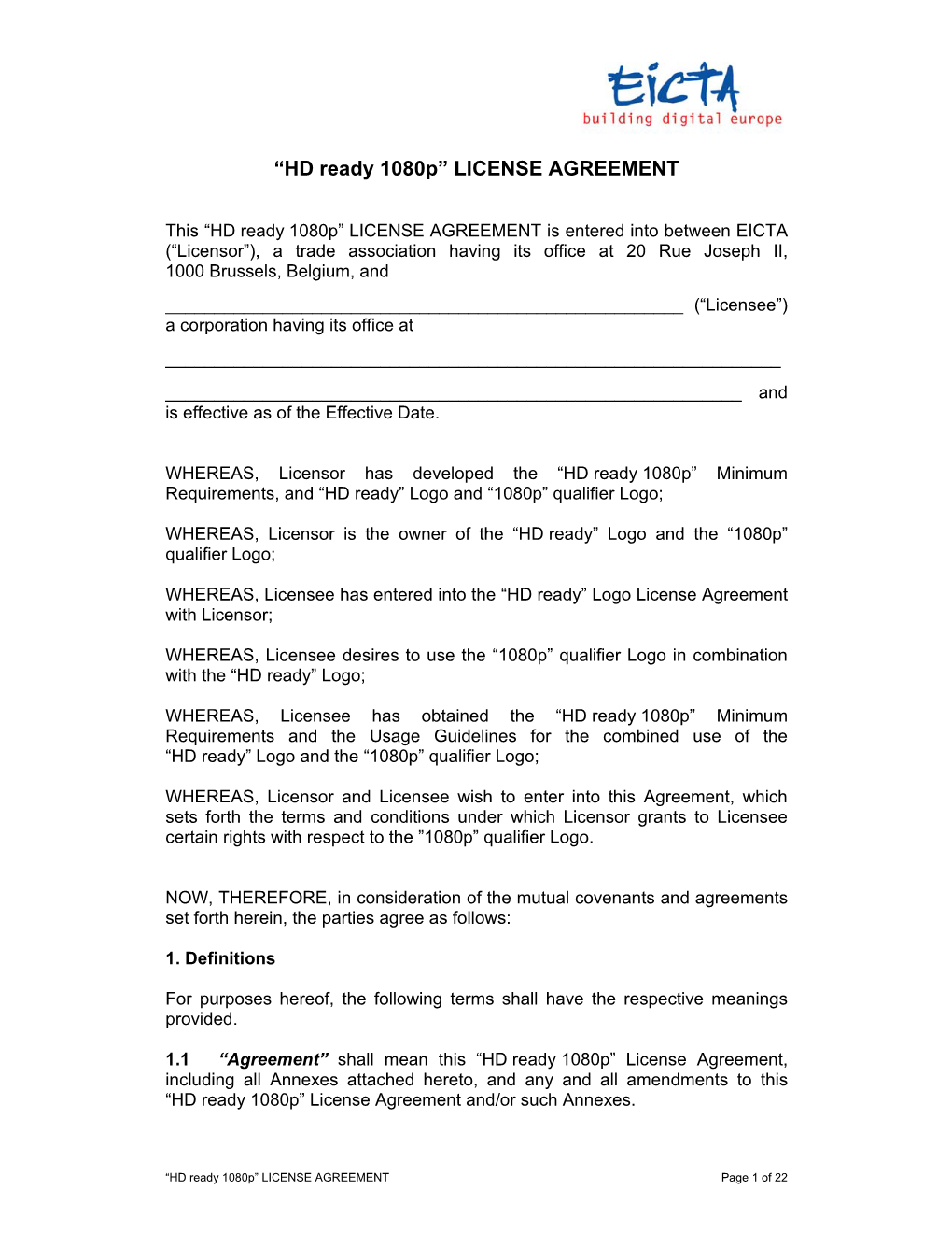 HD Ready 1080P” LICENSE AGREEMENT