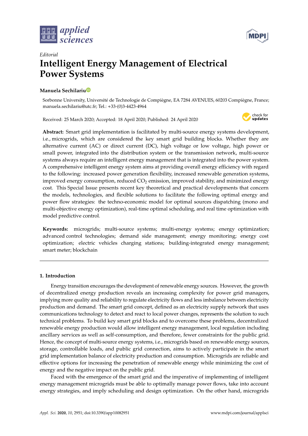 Intelligent Energy Management of Electrical Power Systems