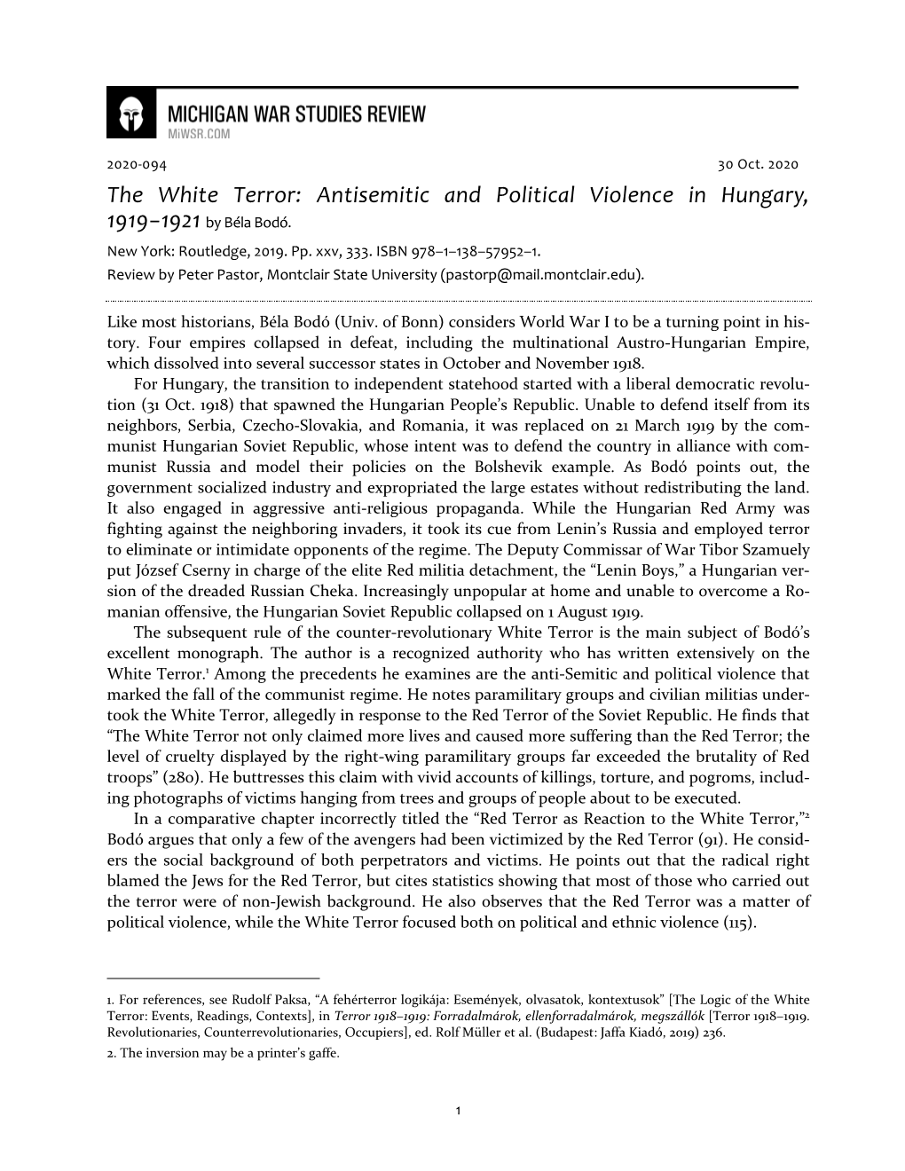 Antisemitic and Political Violence in Hungary, 1919−1921 by Béla Bodó