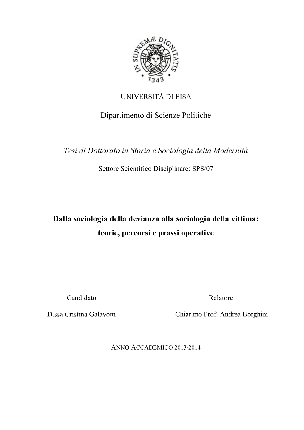 Tesi Di Dottorato in Storia E Sociologia Della Modernità