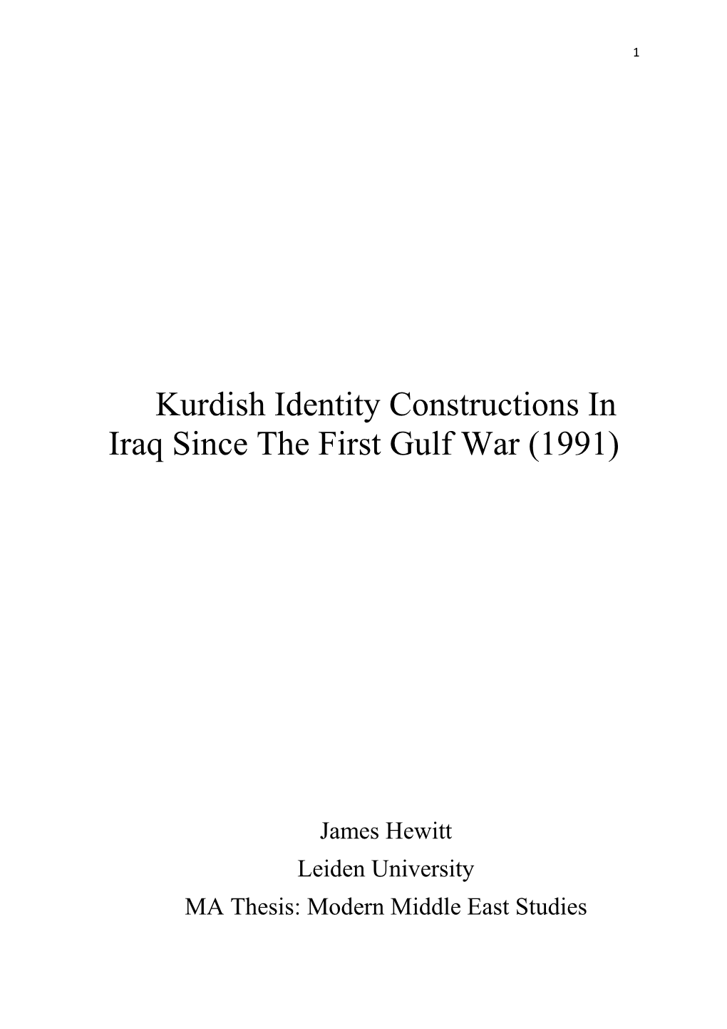 Kurdish Identity Constructions in Iraq Since the First Gulf War (1991)