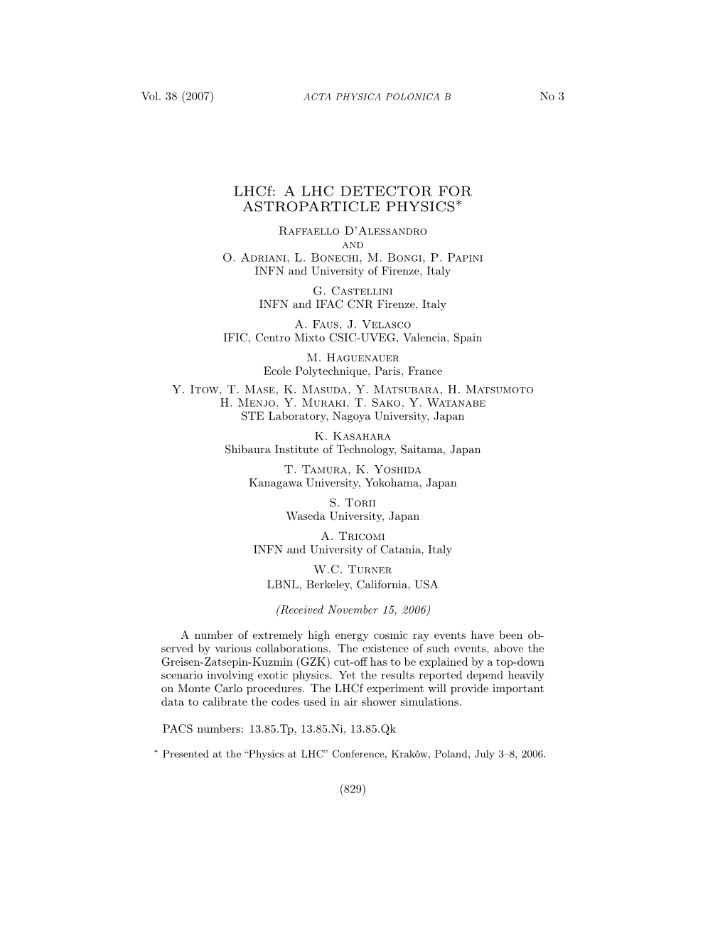 A Lhc Detector for Astroparticle Physics∗