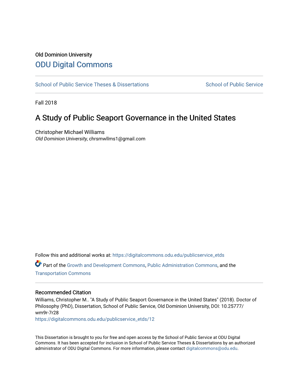 A Study of Public Seaport Governance in the United States