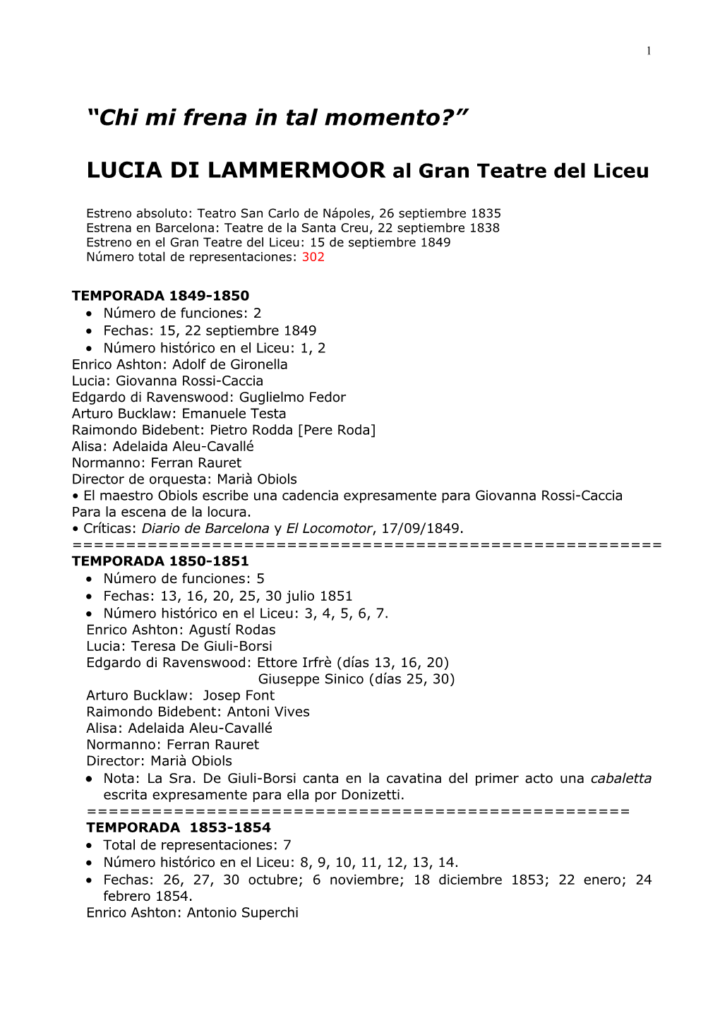 LUCIA DI LAMMERMOOR Al Gran Teatre Del Liceu