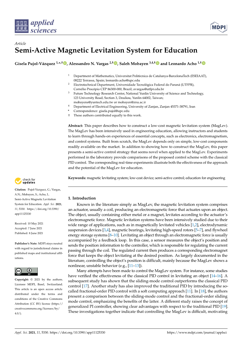 Semi-Active Magnetic Levitation System for Education