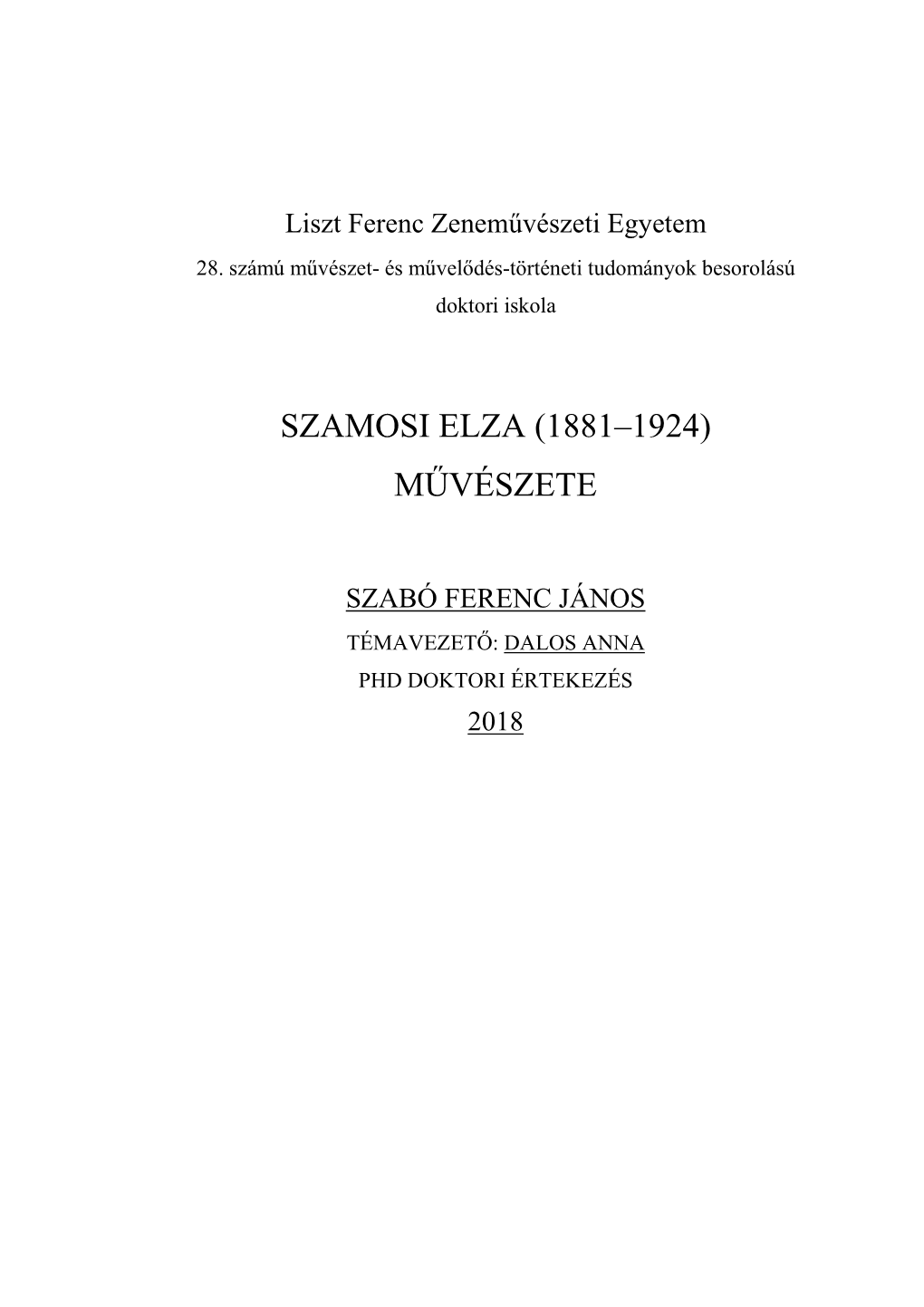 Szamosi Elza (1881–1924) Művészete