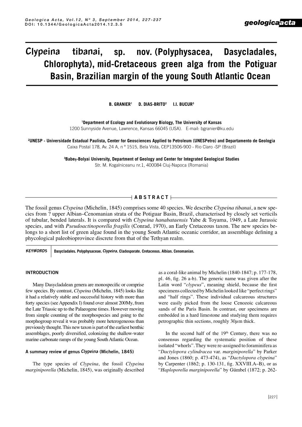 Polyphysacea, Dasycladales, Chlorophyta), Mid-Cretaceous Green Alga from the Potiguar Basin, Brazilian Margin of the Young South Atlantic Ocean