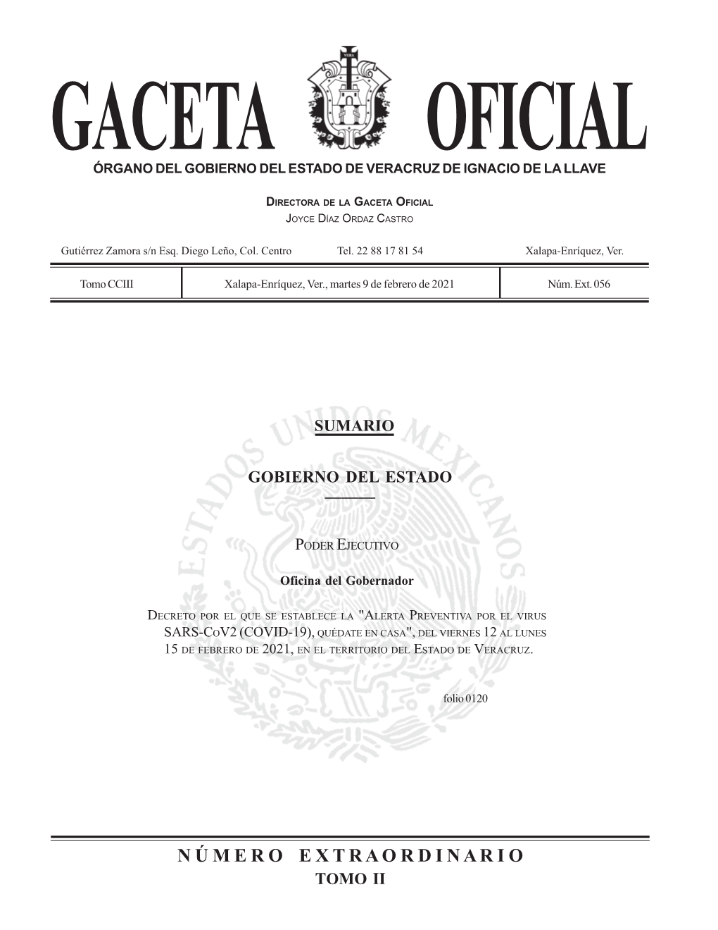 Gaceta Oficial Órgano Del Gobierno Del Estado De Veracruz De Ignacio De La Llave