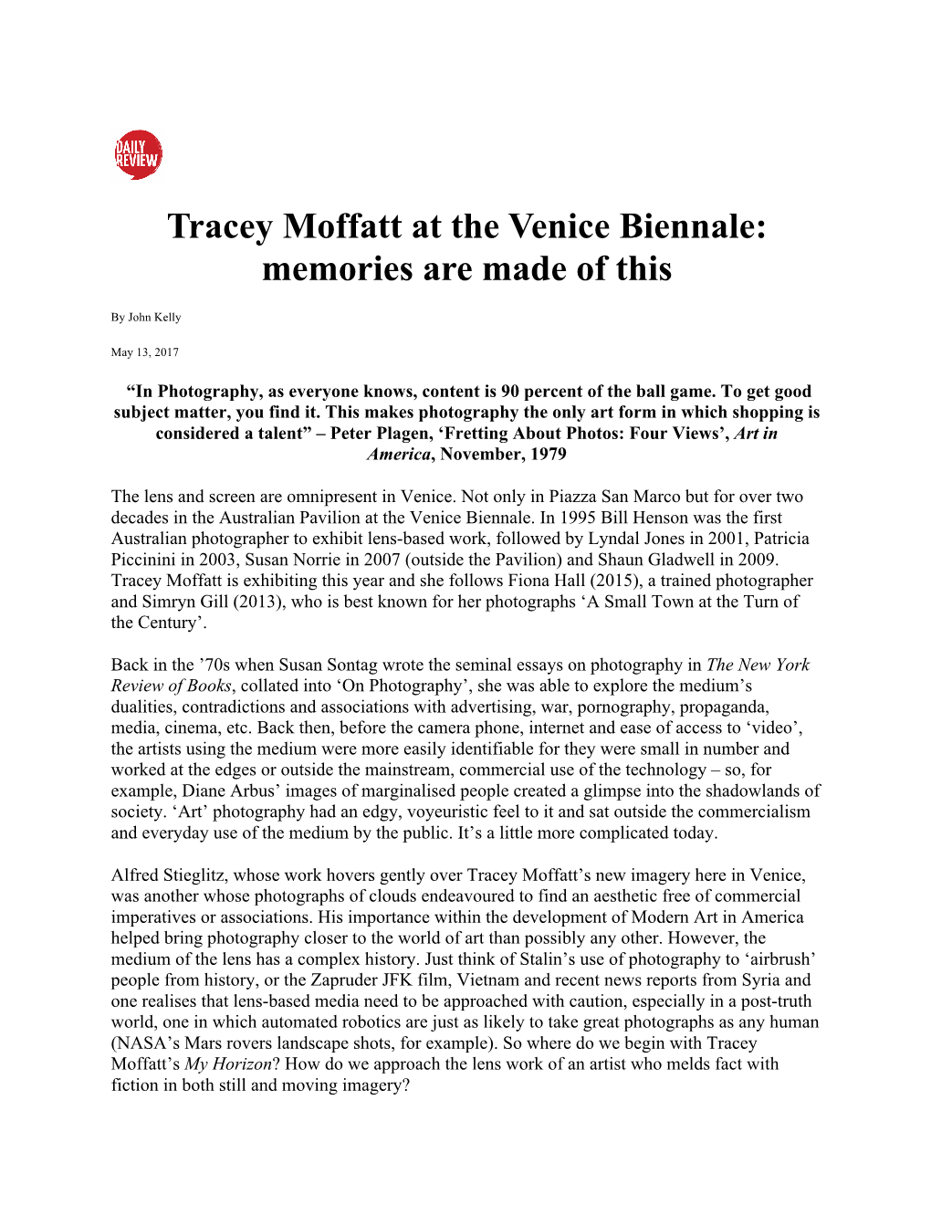 Tracey Moffatt at the Venice Biennale: Memories Are Made of This