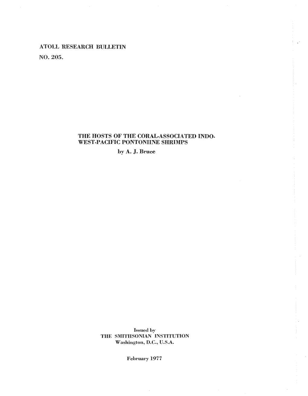 ATOLL Researcil BULI,ETIN NO. 205. the HOSTS of the CORAL